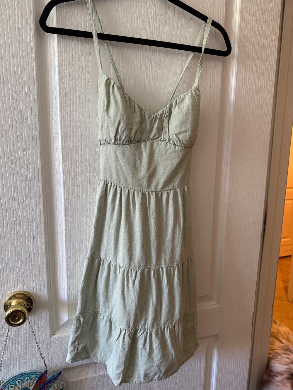 Hollister Light Sage Tiered Spaghetti-Strap Dress Small